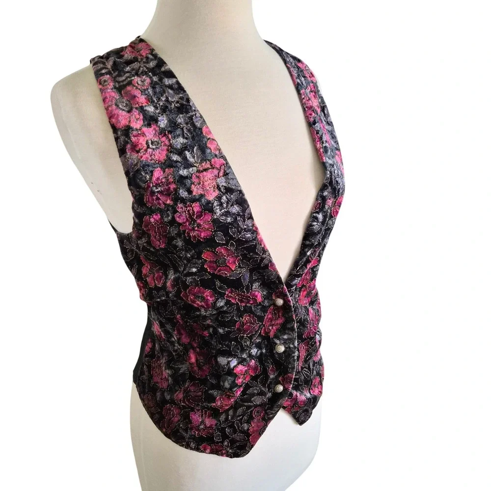 Trimmings Lucky Winner Vintage Floral Velvet Vest Gold Metallic Small - Picture 5 of 7